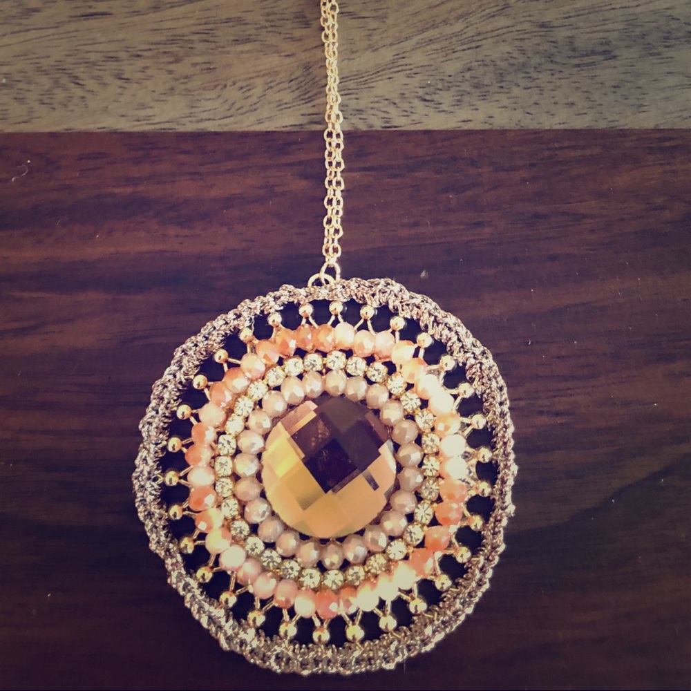 Necklace, Brown Rhinestone and Gold